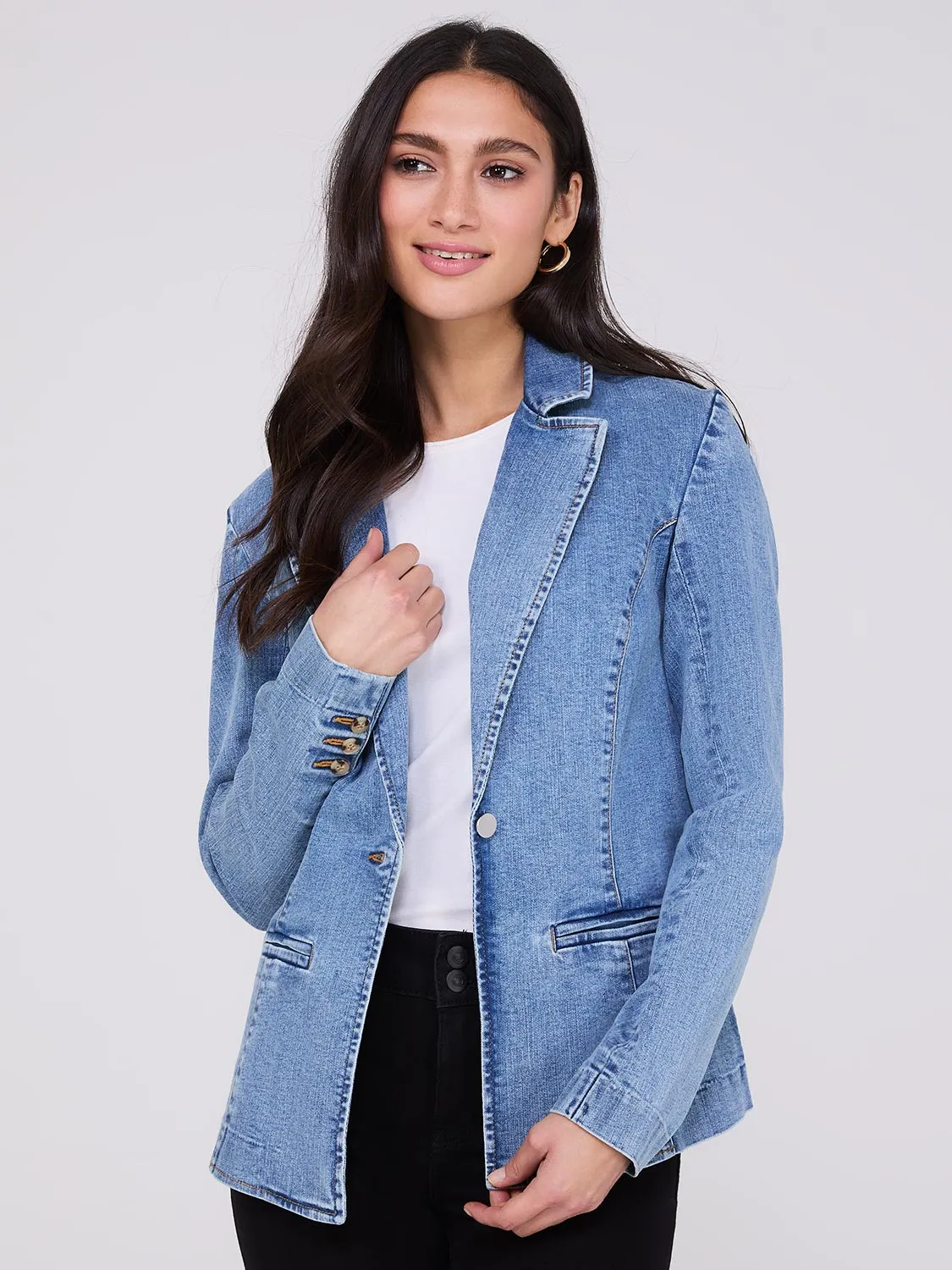 1-Button Denim Blazer