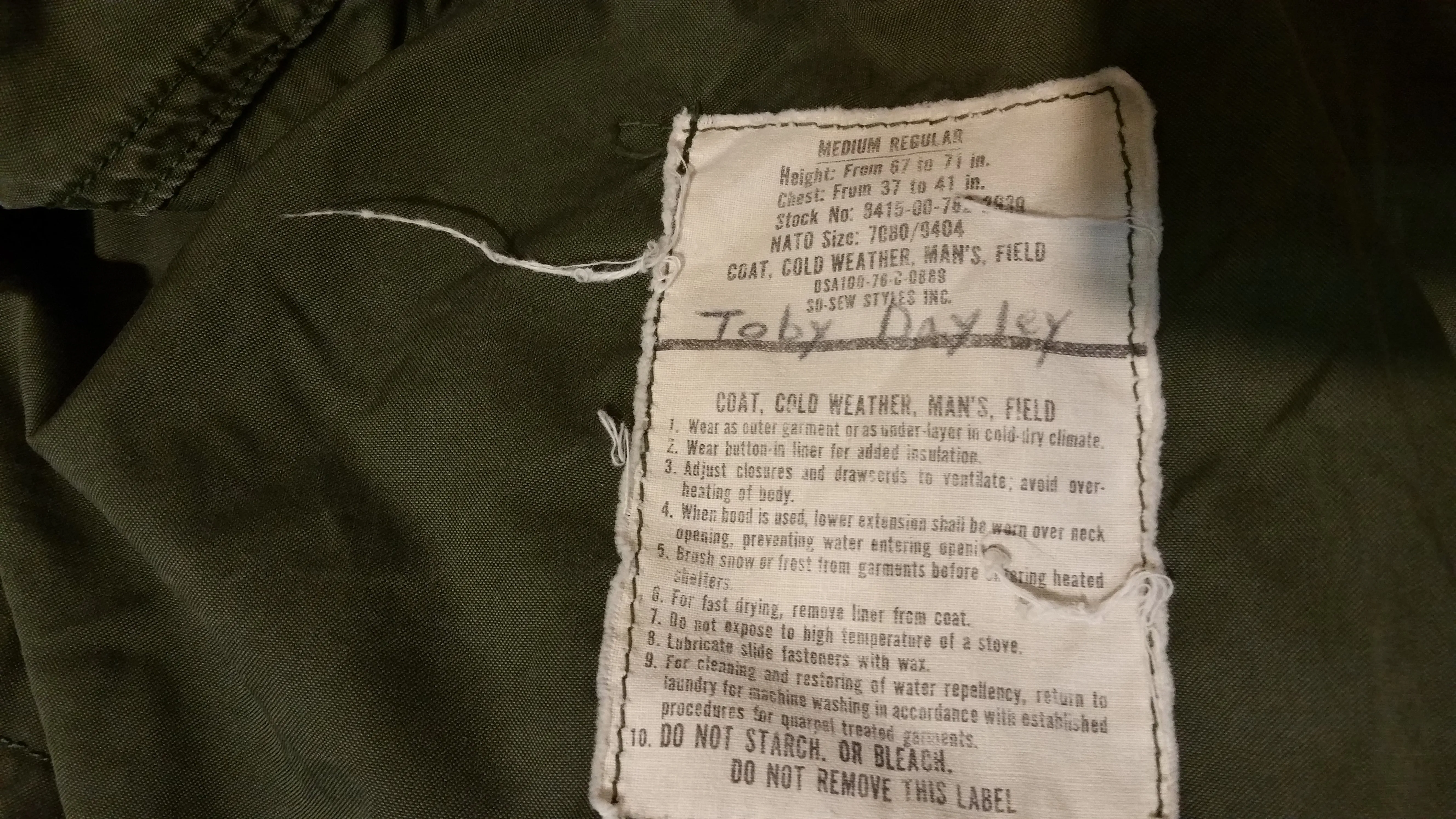 1976 Vintage M-65 Airforce Field Jacket w/ Liner (Taxi Driver, Robert DeNiro Coat) Made in USA