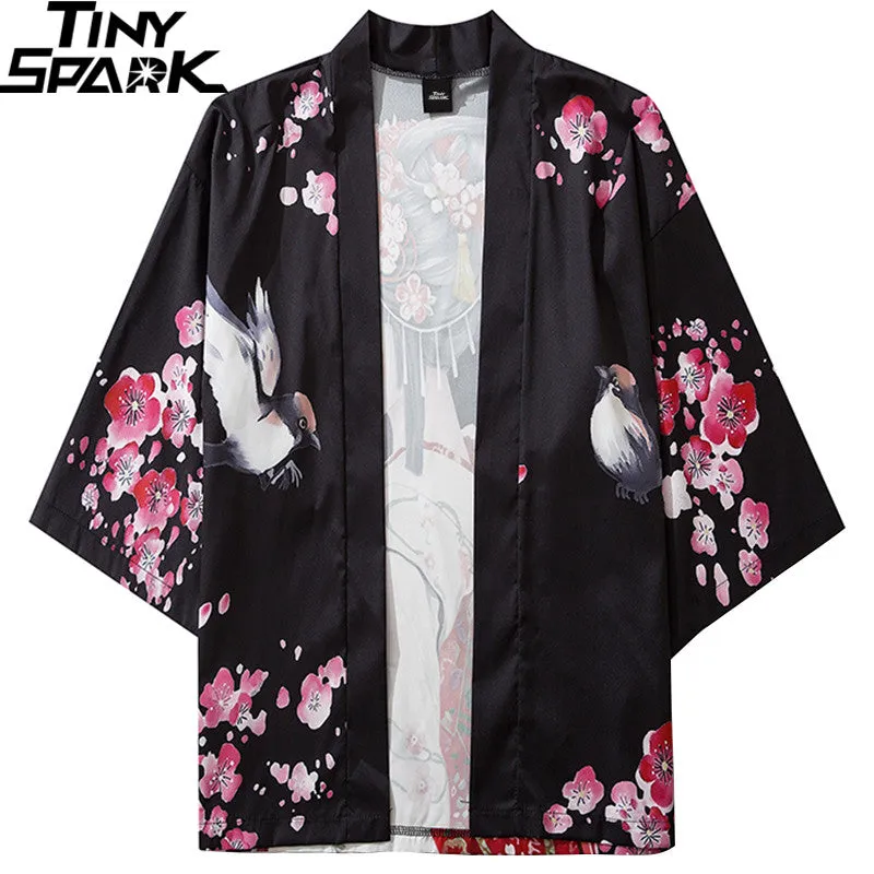 2023 Harajuku Streetwear Kimono Jacket Japanese Geisha Cartoon Hip Hop Men Japan Style Jacket Summer