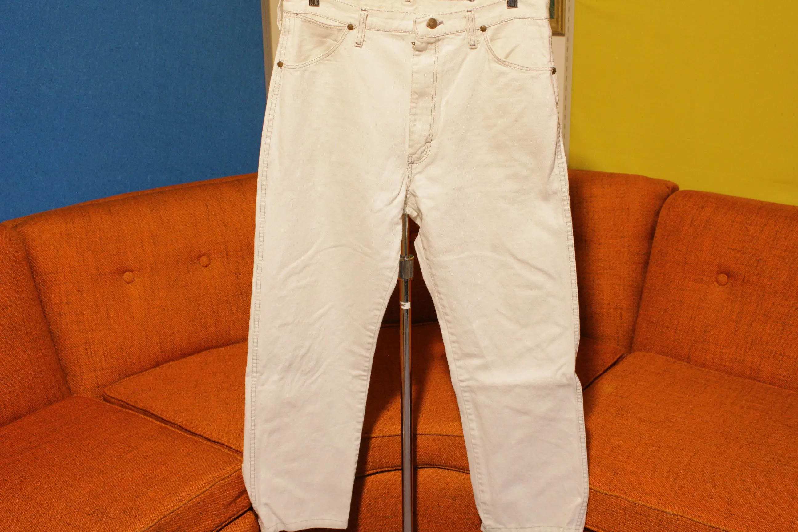 80s Wrangler Jeans White Denim Made in USA 13MWZPG Cowboy Cut