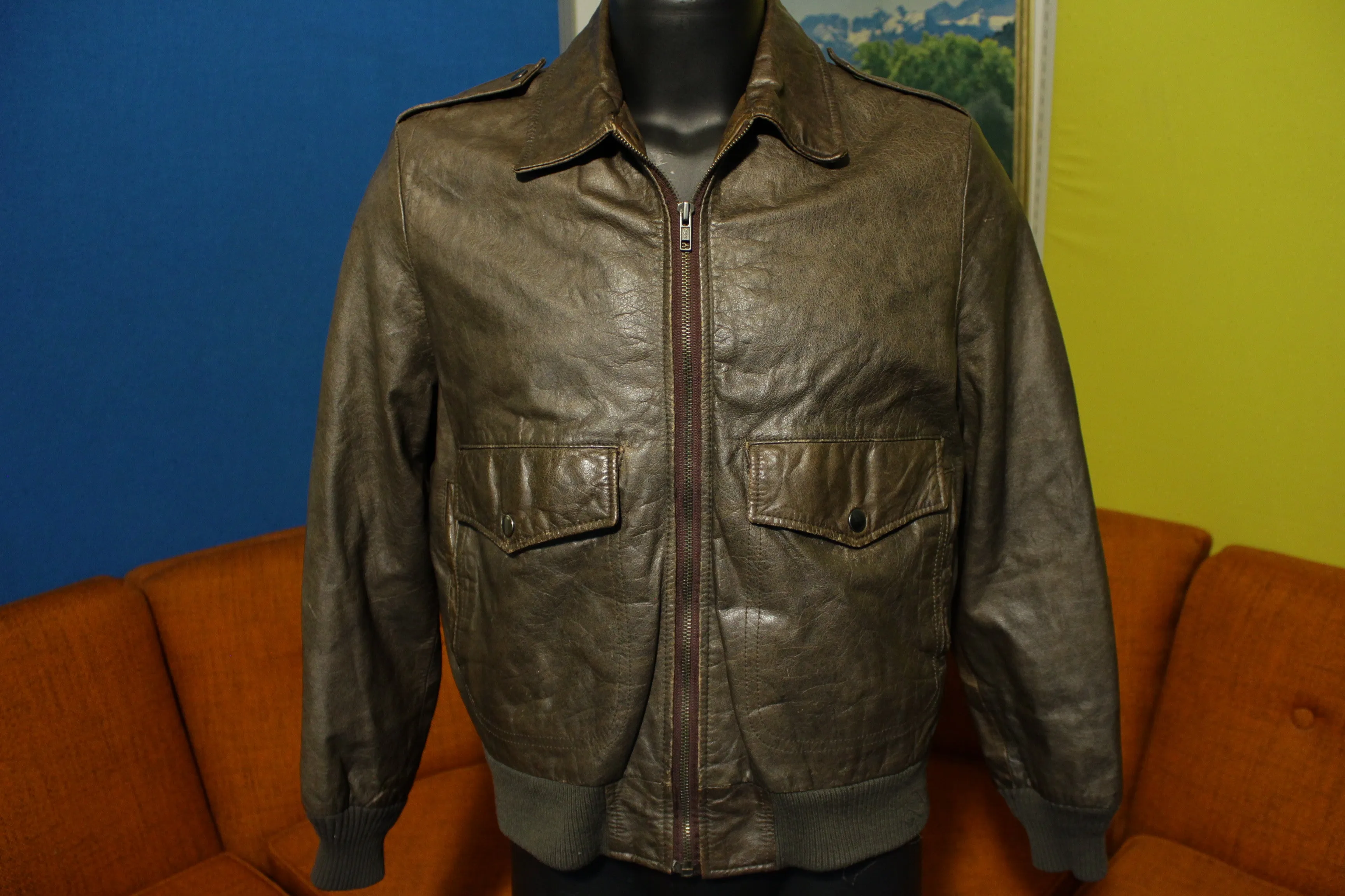 A-2 Clipper Mist Bomber Flight Jacket Leather Londontown Vintage Coat