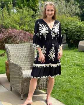 Abstract Baroque Print Dress - Black/Cream