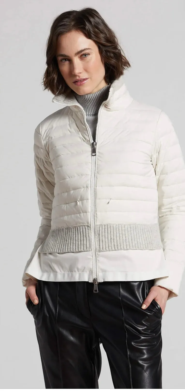 Adroit Lilly Down Filled Jacket with Knit Trim in Cloud