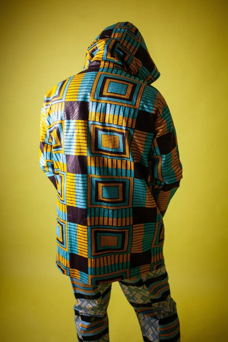 African Jacket In Electric Blue Kente