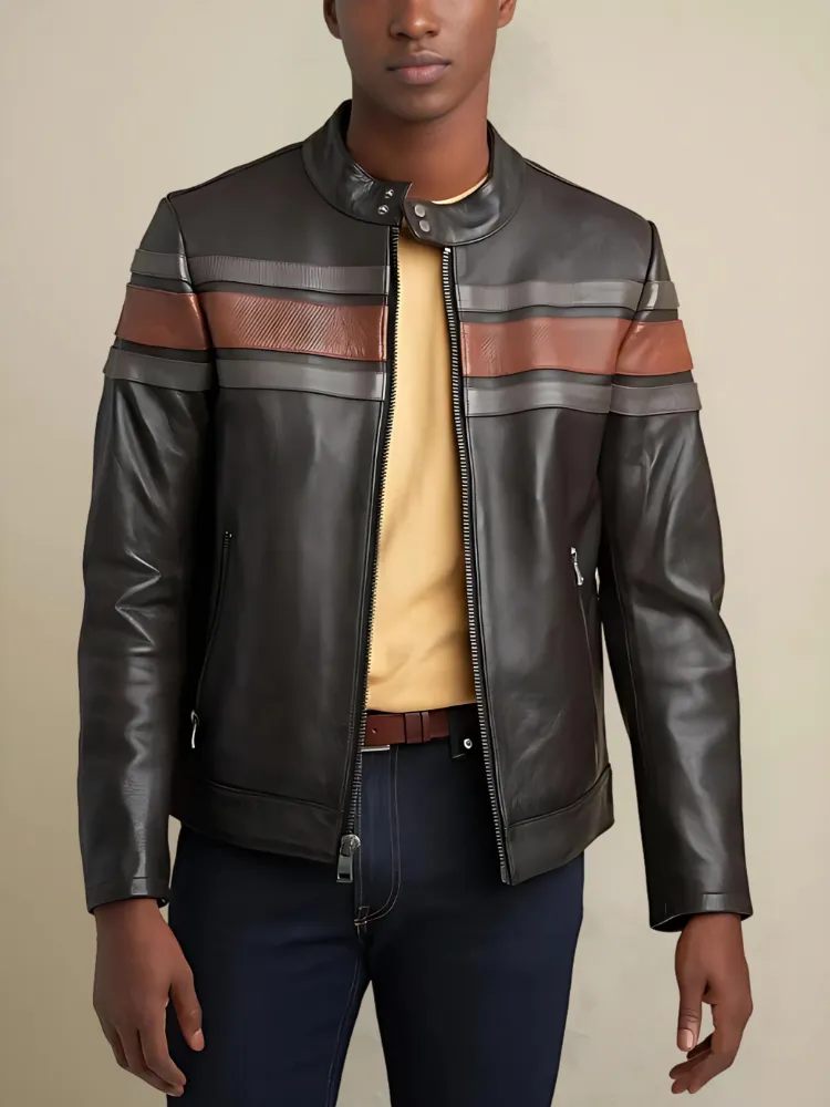 Agostini Distressed Stripped Racer Jacket