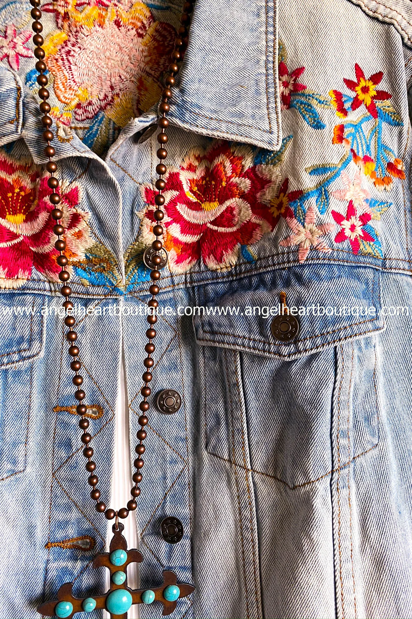 AHB EXCLUSIVE: Lead Me With Love Embroidered Jean Denim Jacket - Denim