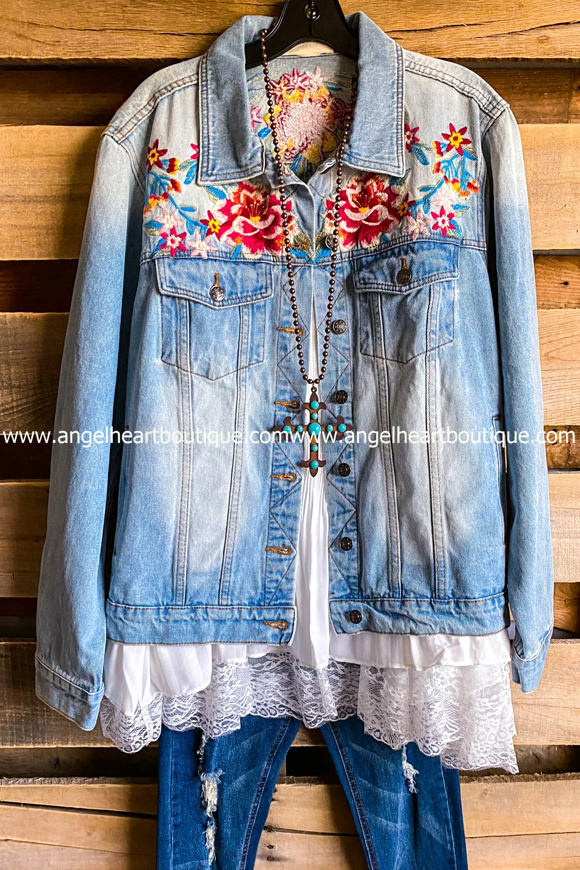 AHB EXCLUSIVE: Lead Me With Love Embroidered Jean Denim Jacket - Denim