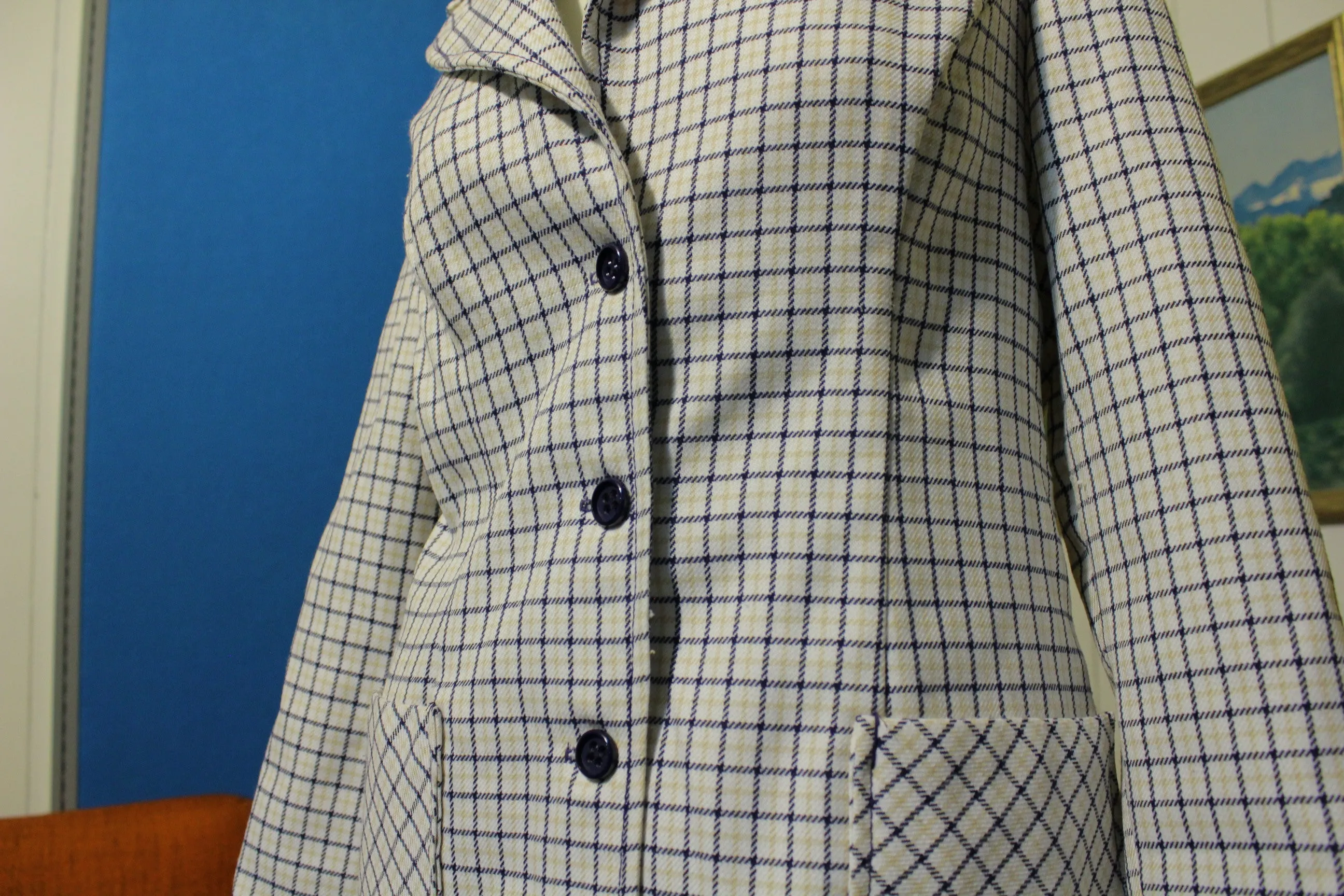 Alex Colman California Vintage 70's White Plaid Women's Suit Jacket Blazer.