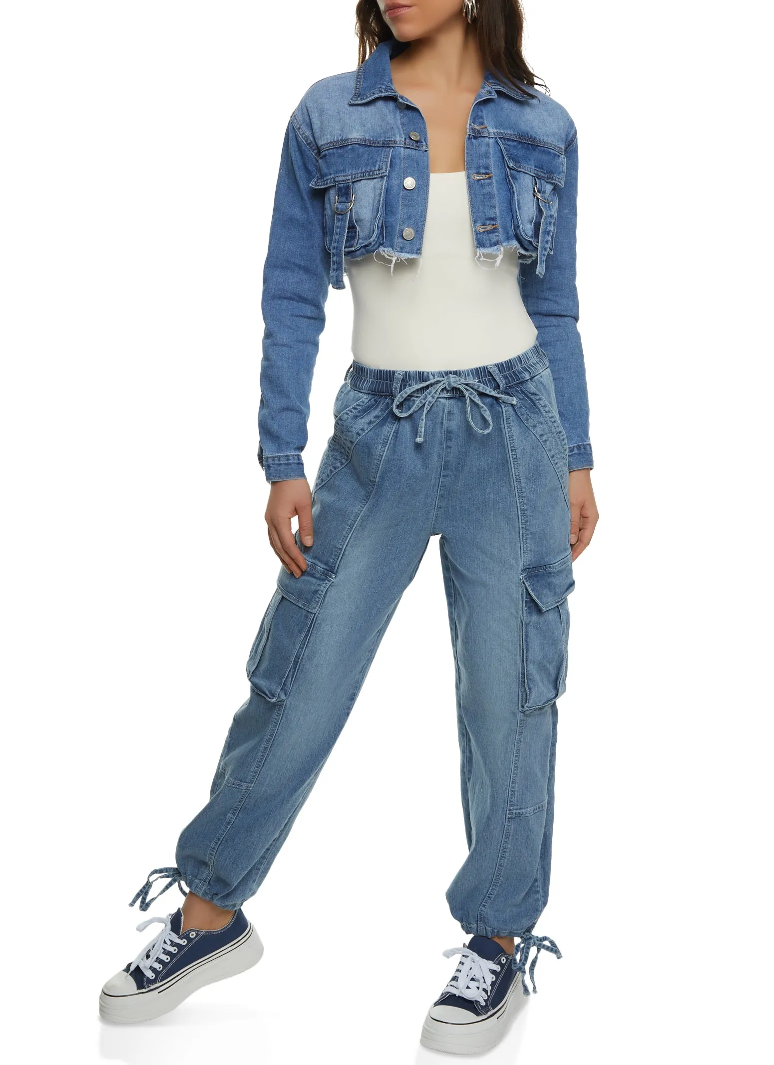 Almost Famous Cargo Pocket Cropped Jean Jacket