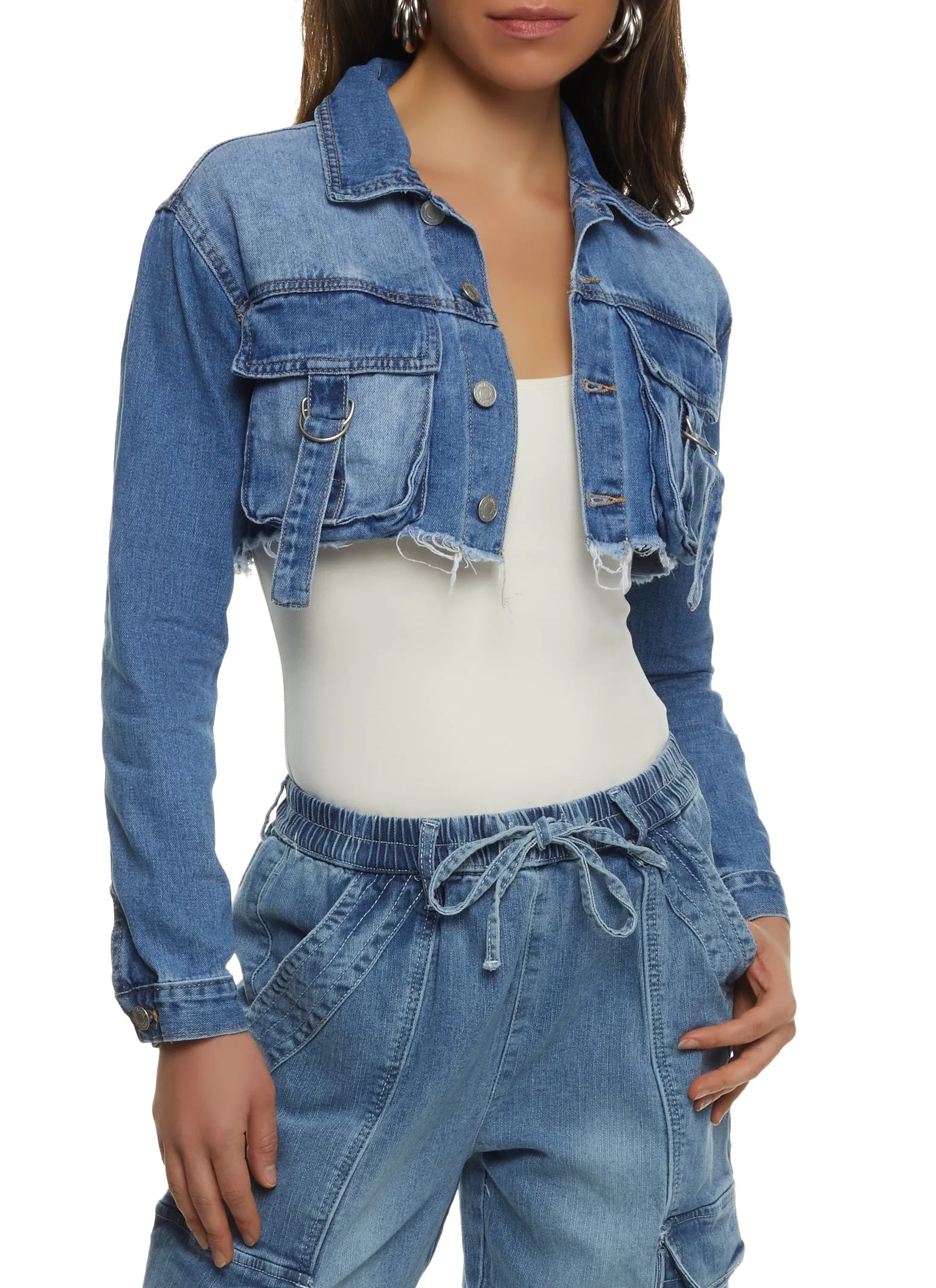 Almost Famous Cargo Pocket Cropped Jean Jacket