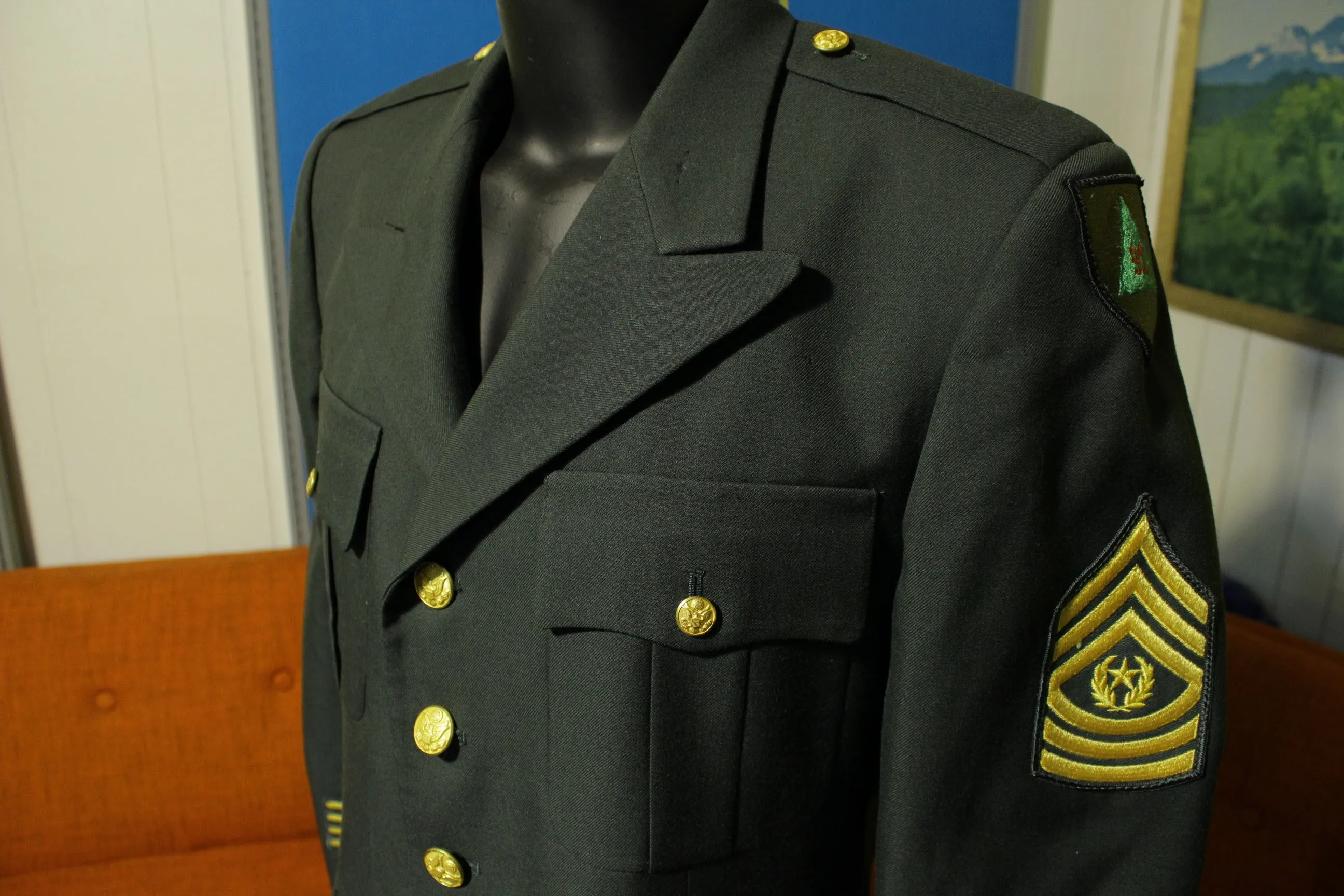 Army Blues Dress Uniform Green Suit Jacket w/ Patches Rank 91st Infantry Division