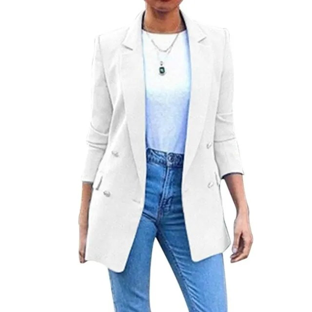 Ashoreshop Womens Solid Slim Double Breasted Fashion Blazer