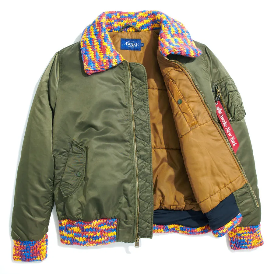 Awake NY MA-1 Knit Trimmed Washed Bomber Jacket