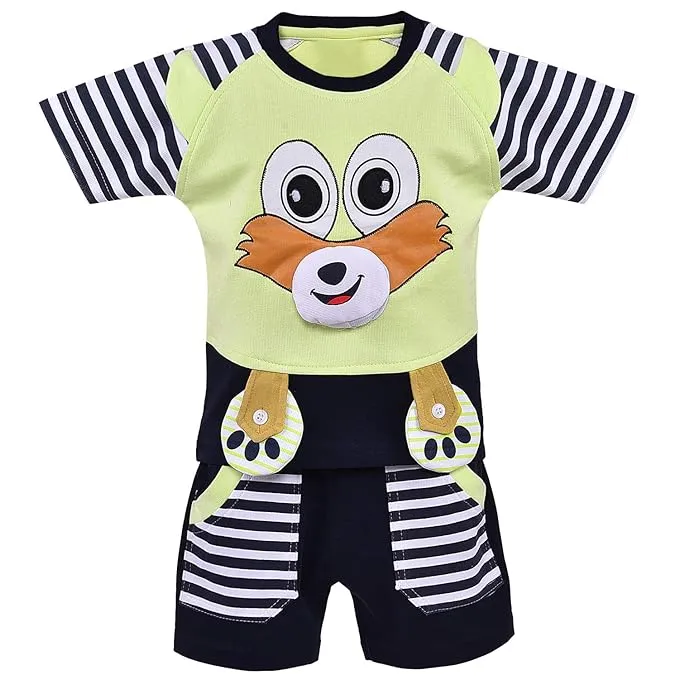 Baby Boys Striped Teddy Bear Detailed Clothing Set