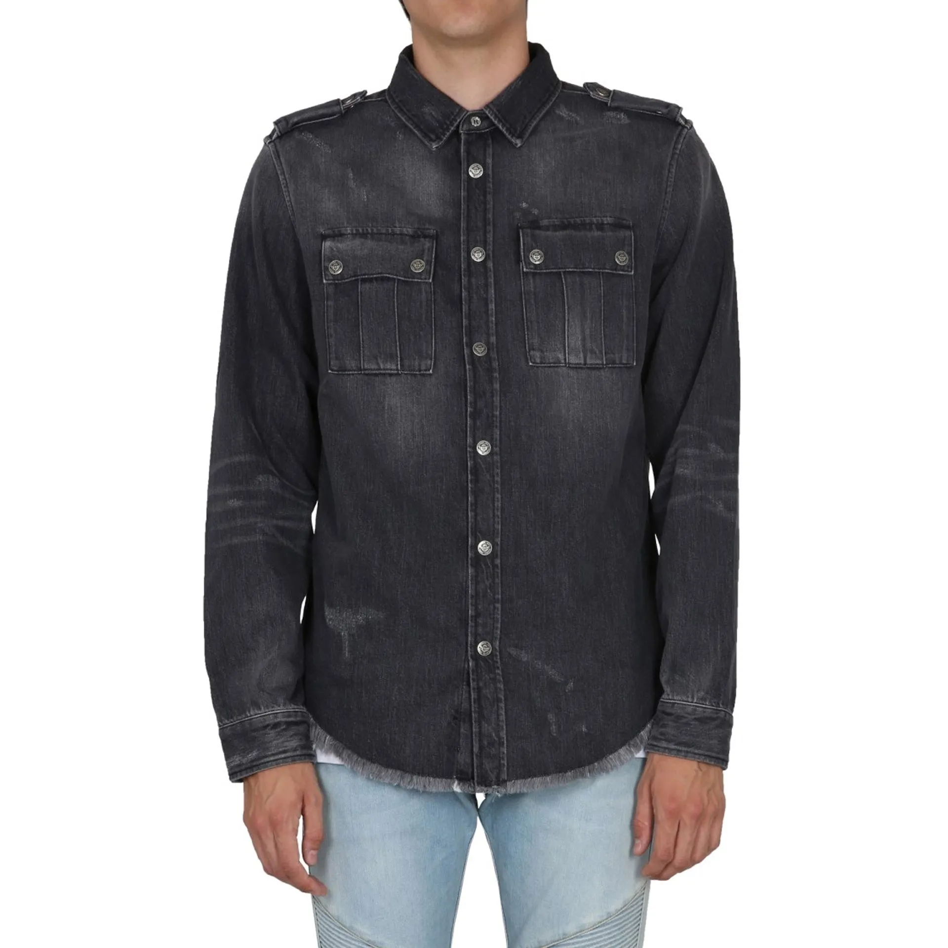 Balmain - Camicia in cotone e denim