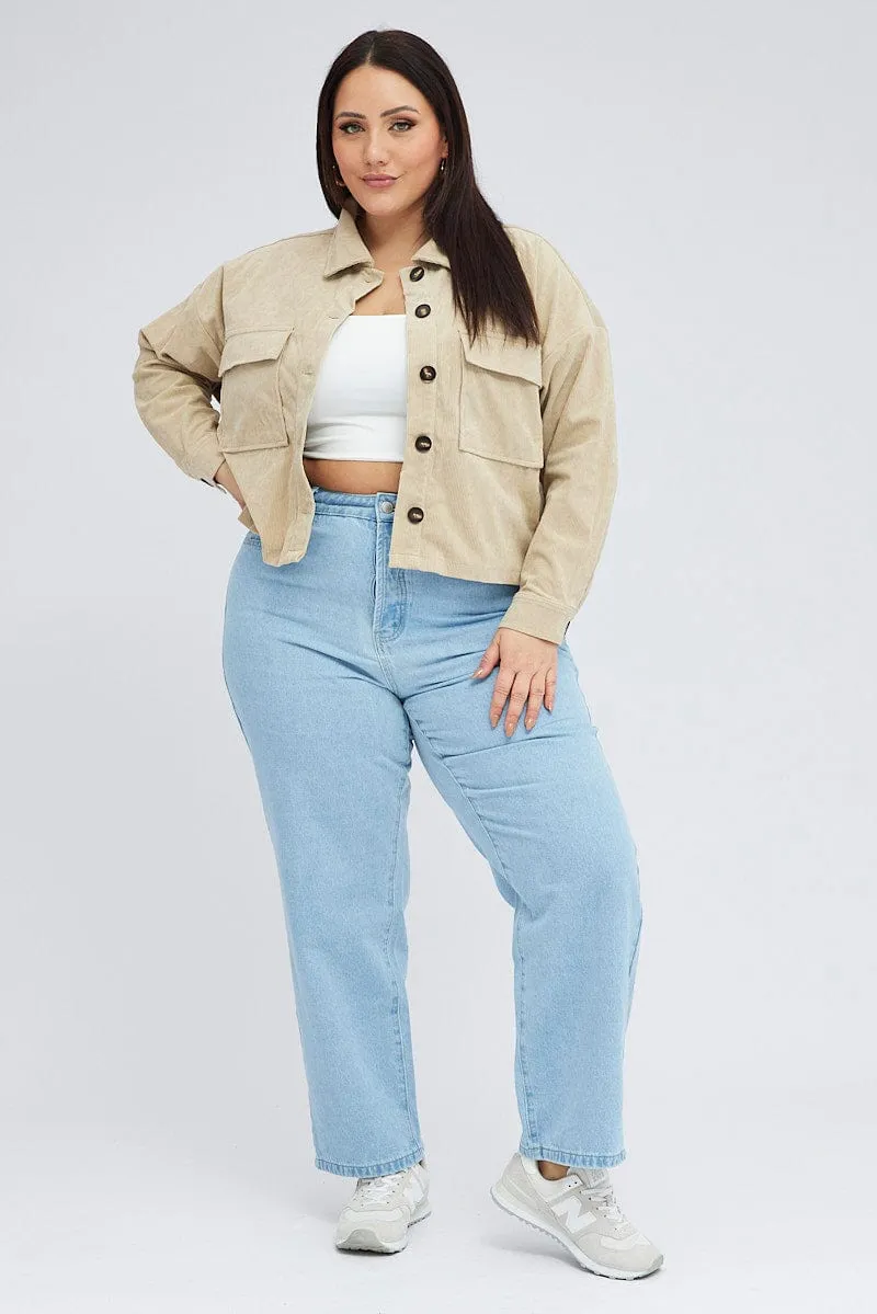 Beige Cord Crop Jacket Long Sleeve