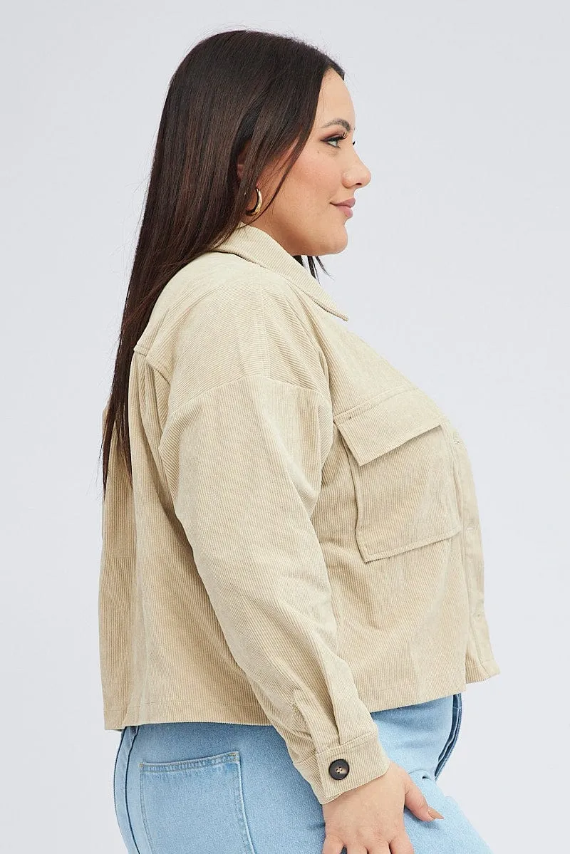 Beige Cord Crop Jacket Long Sleeve