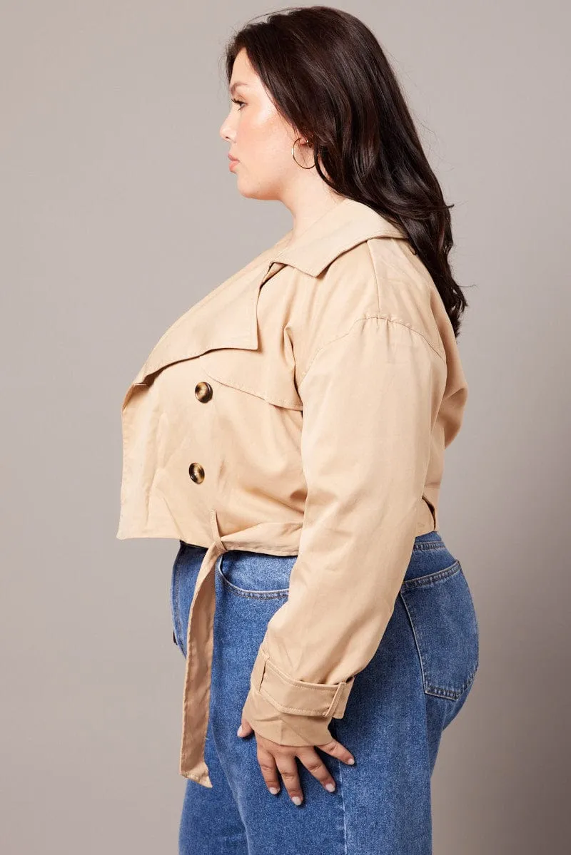 Beige Crop Trench Coat