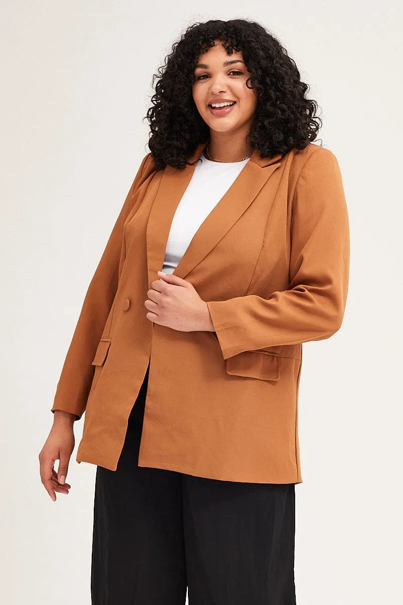 Beige Long Sleeve Double Breasted Blazer