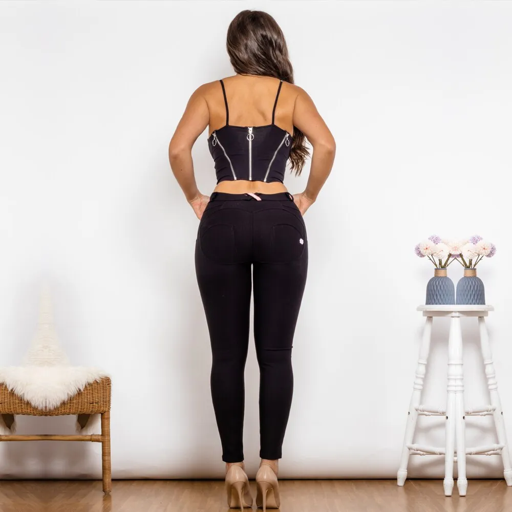 Black Cotton Shapers And Middle Waist Black Knitted Leggings Set