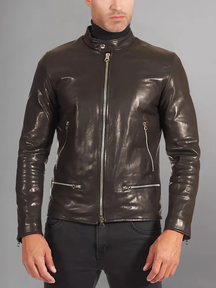 Black Motorcycle Brando Mens Leather Jacket