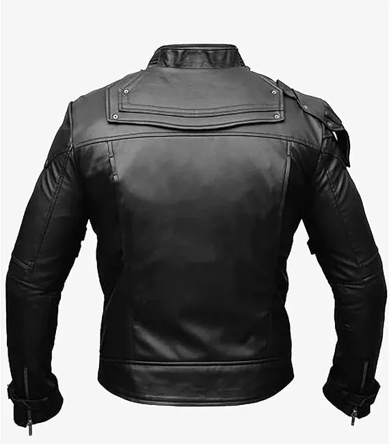 Black Short Collar Biker Genuine Sheepskin Leather Jacket