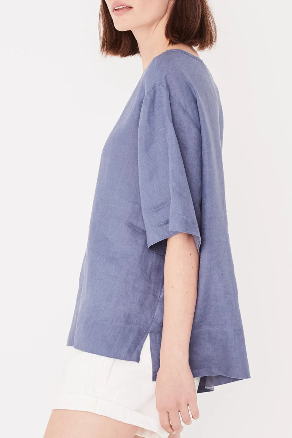 Boxy Linen Newport Blue Top