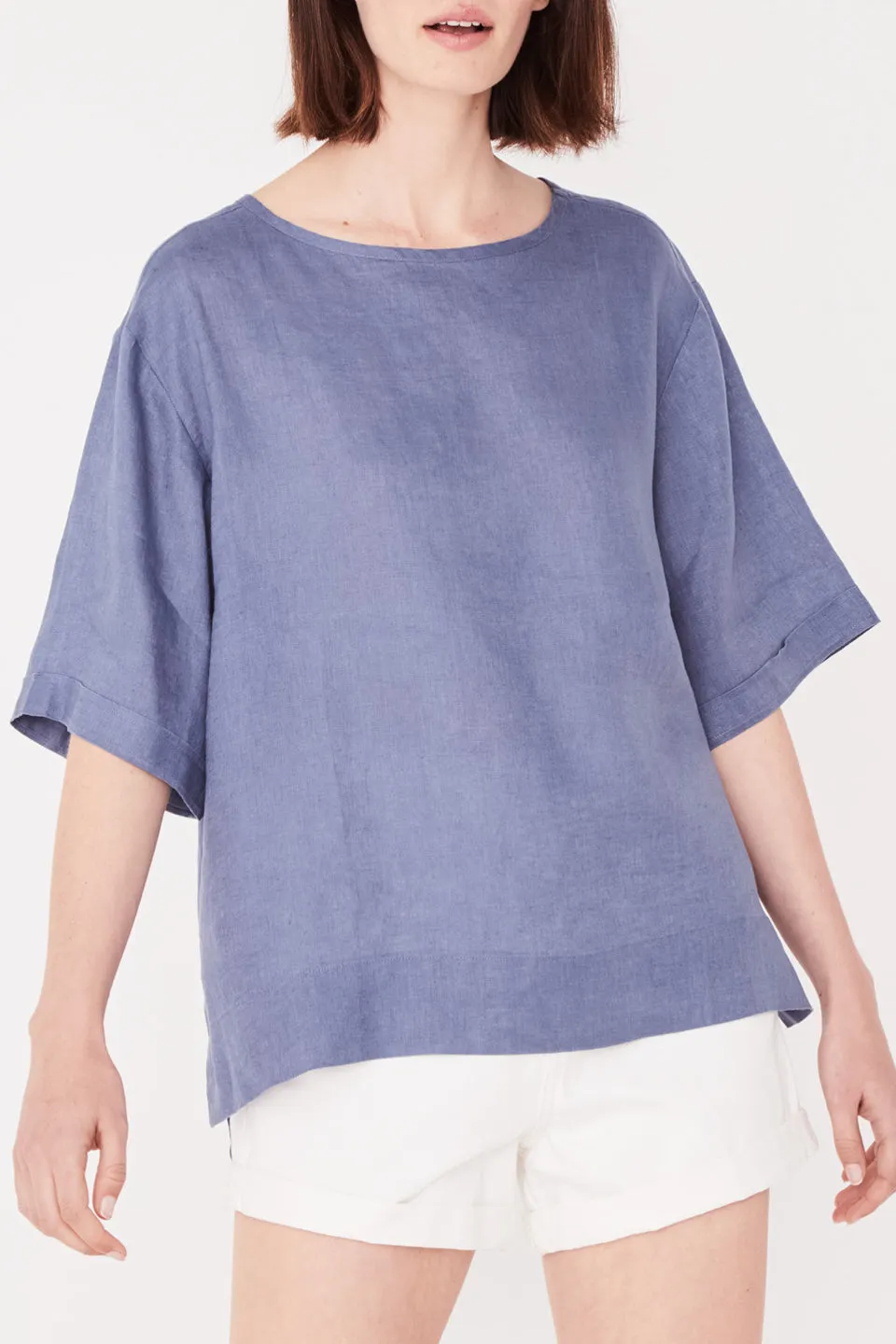 Boxy Linen Newport Blue Top