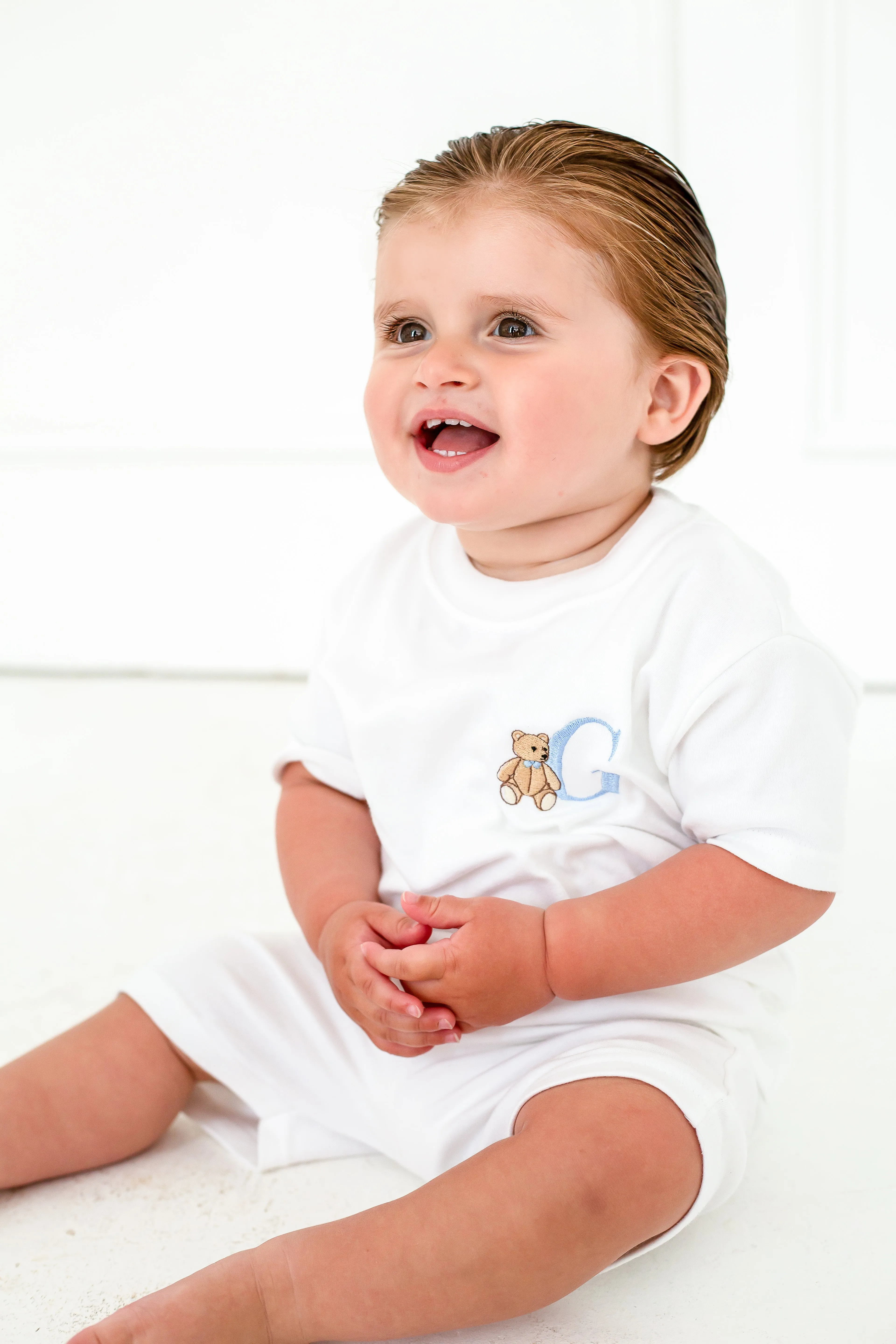 Boys White Teddy Bear T-shirt and Short Set