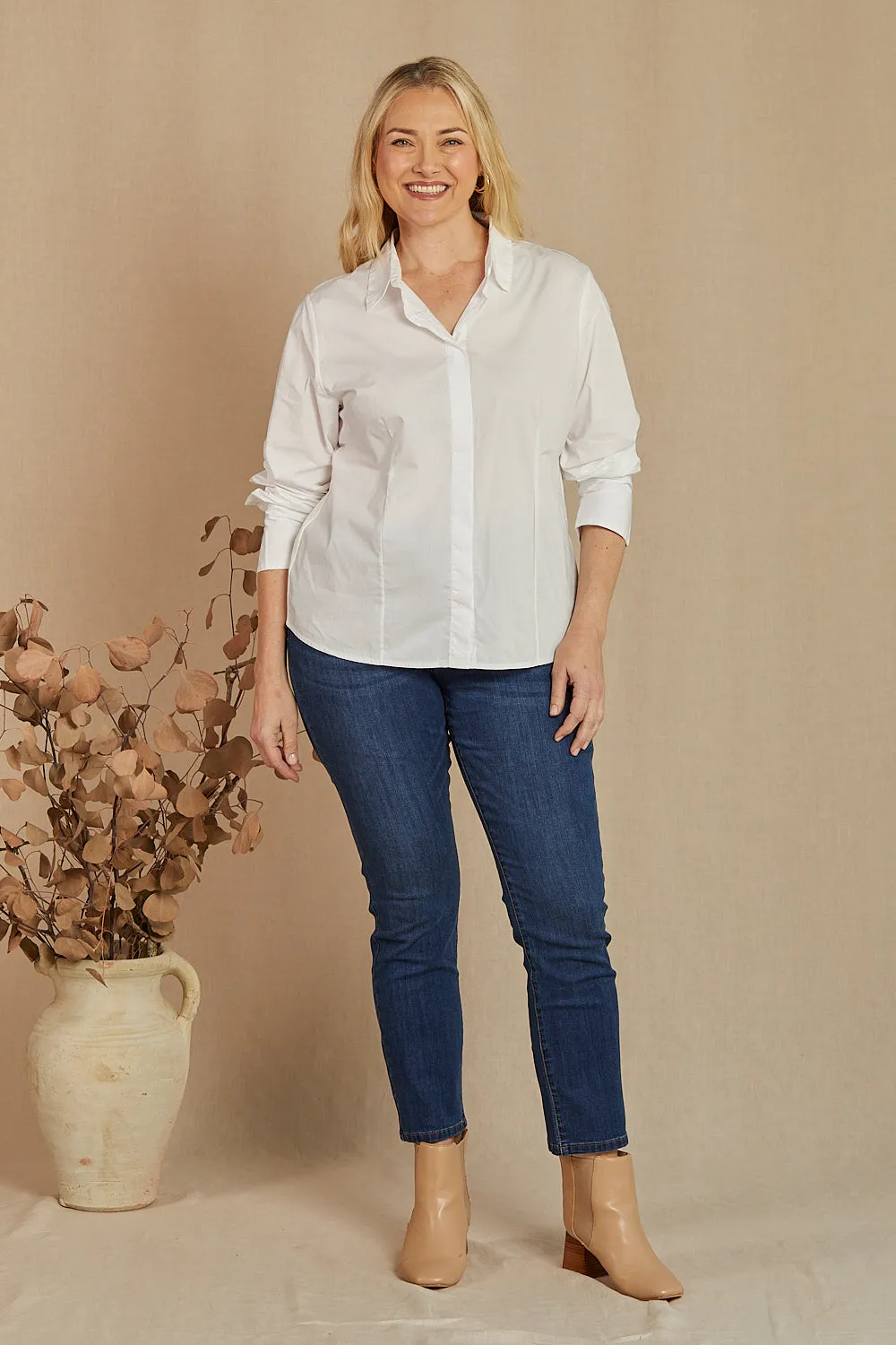 Brinley Poplin Stretch Shirt in White