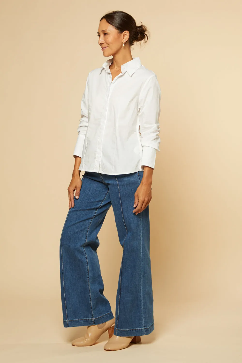 Brinley Poplin Stretch Shirt in White