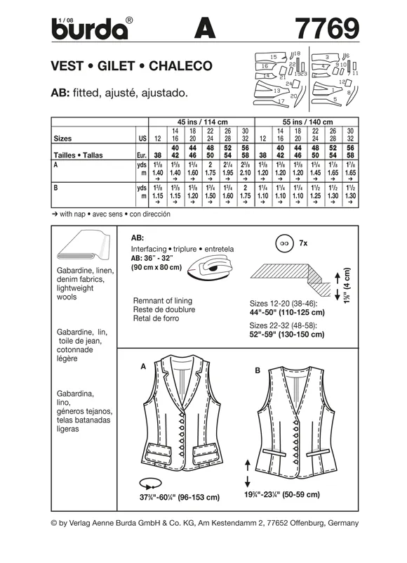 Burda 7769 Waistcoat Sewing Pattern