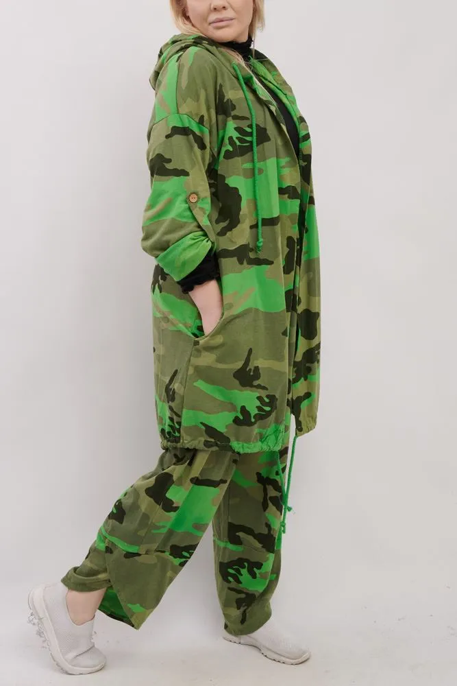 Camouflage Print Drawstring Hem Cotton Co-Ord