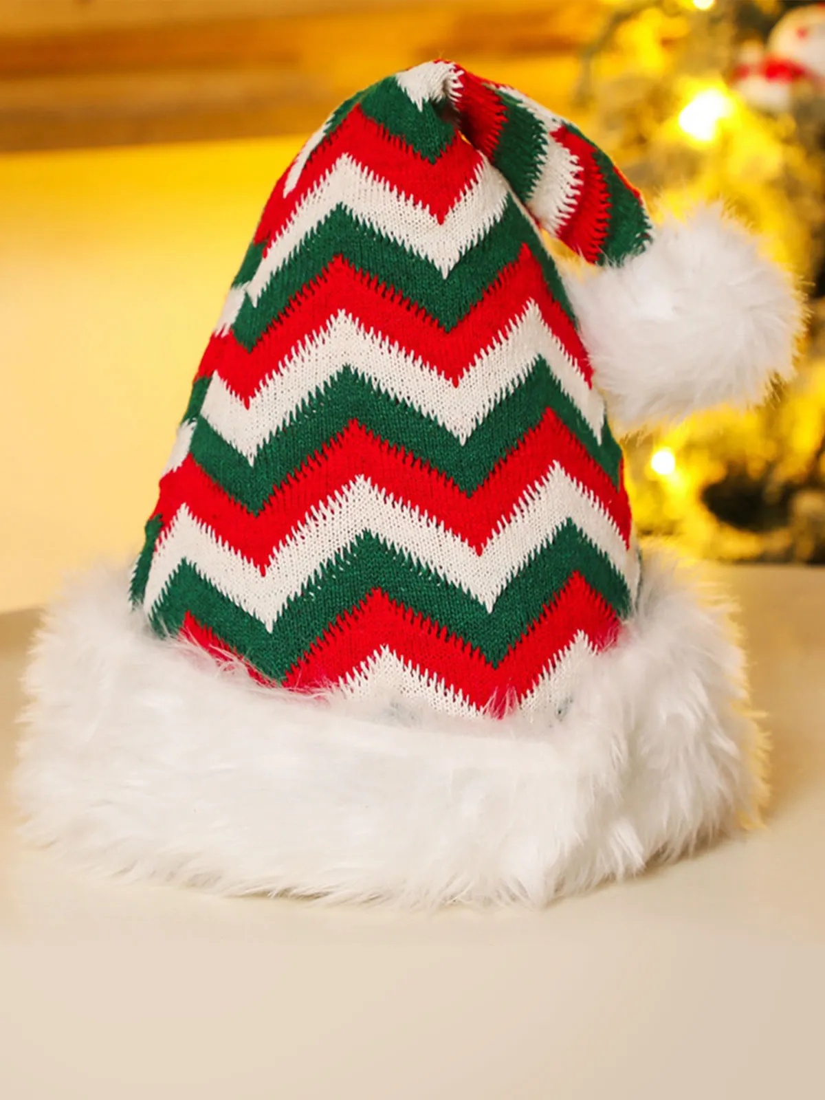 Christmas Long Fur Striped Snowflake Hat