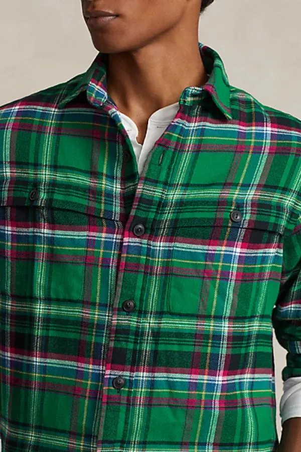 Classic Fit Suede-Patch Plaid Workshirt