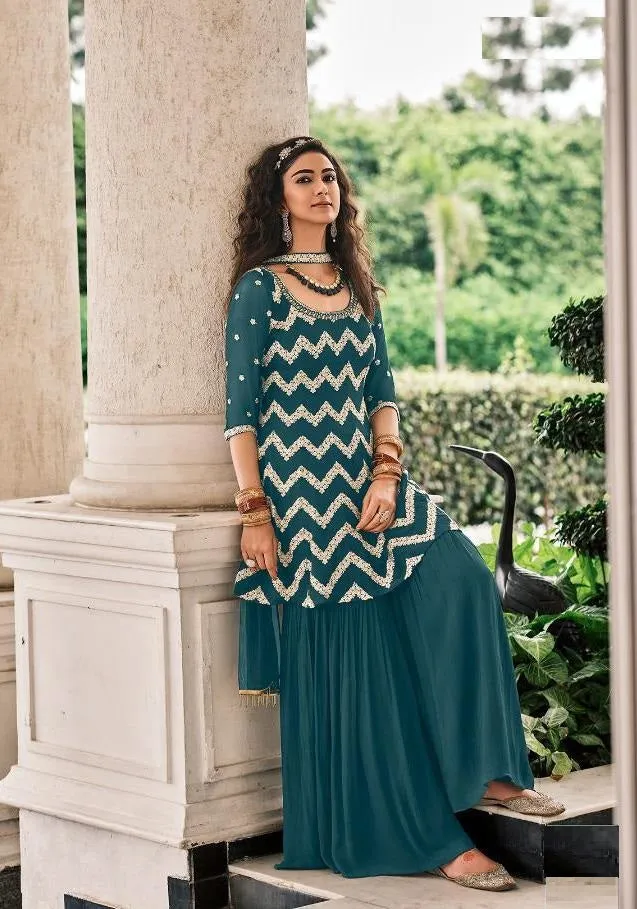 Classy and Elegant Blue Sharara Suit- Rent