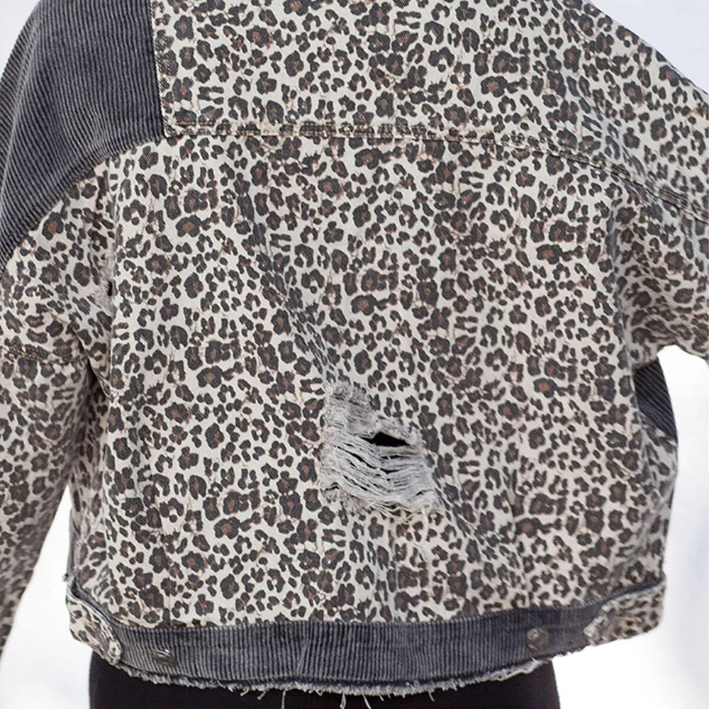 Corduroy Patchwork Leopard Denim Outerwear