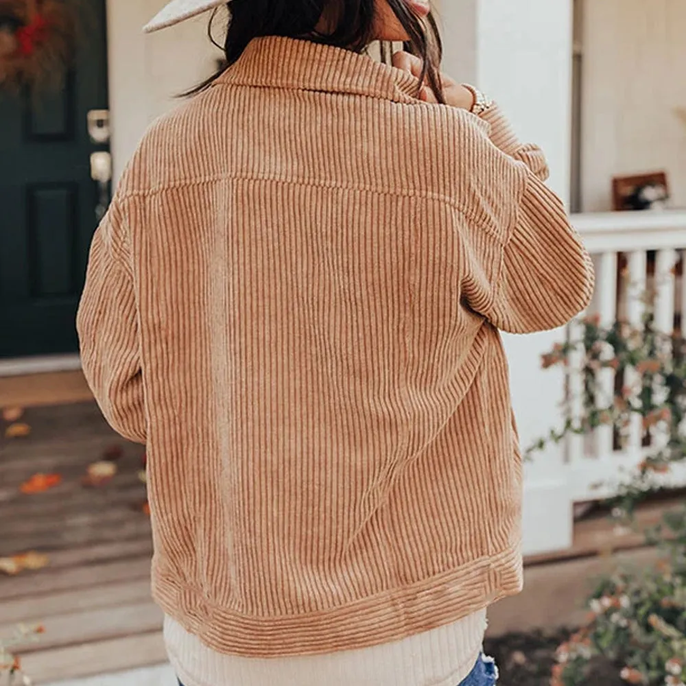 Corduroy Ribbed Solid Single Breasted Outerwear