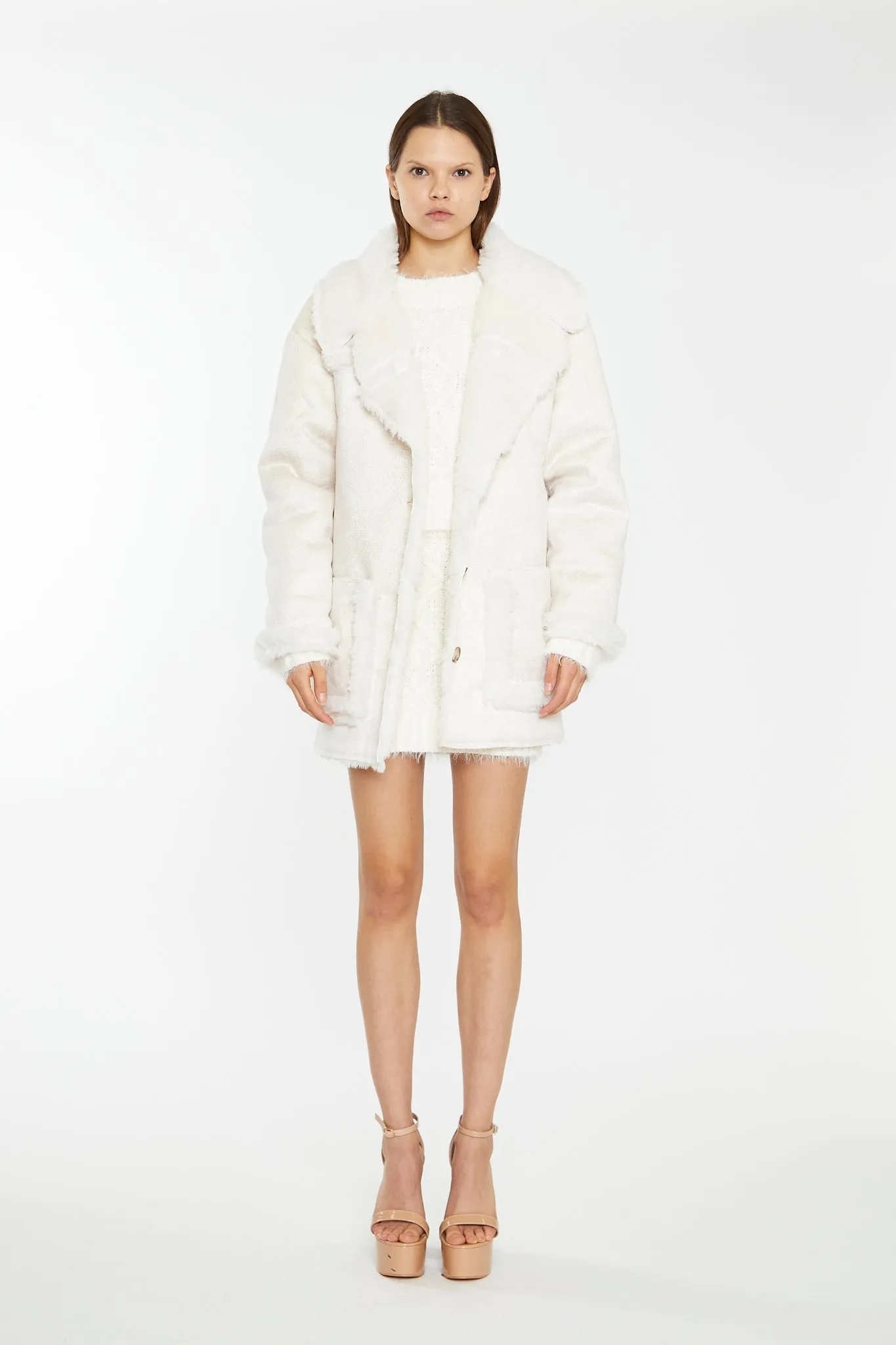 Cream Shearling Oversized-Collar Jacket