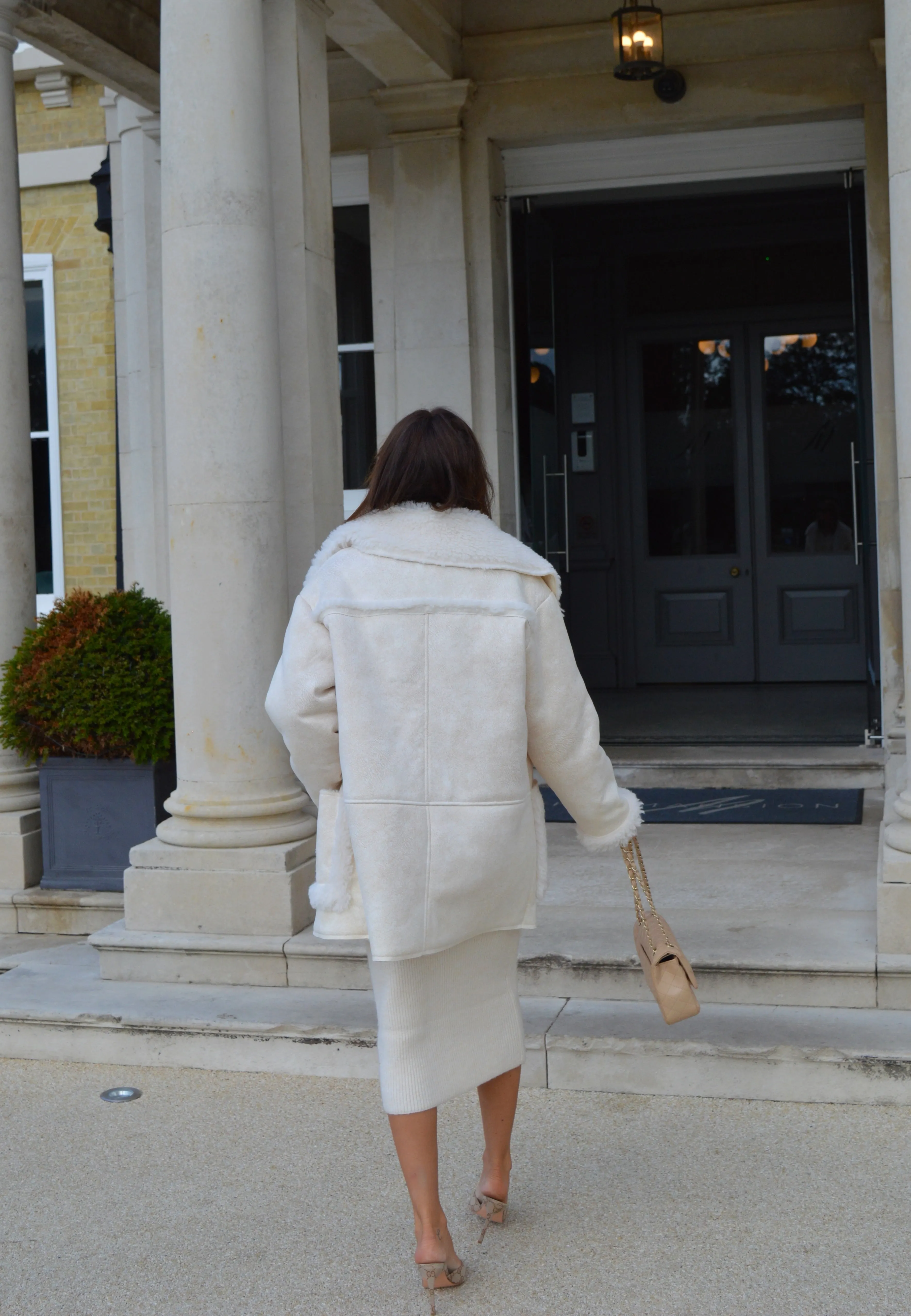 Cream Shearling Oversized-Collar Jacket