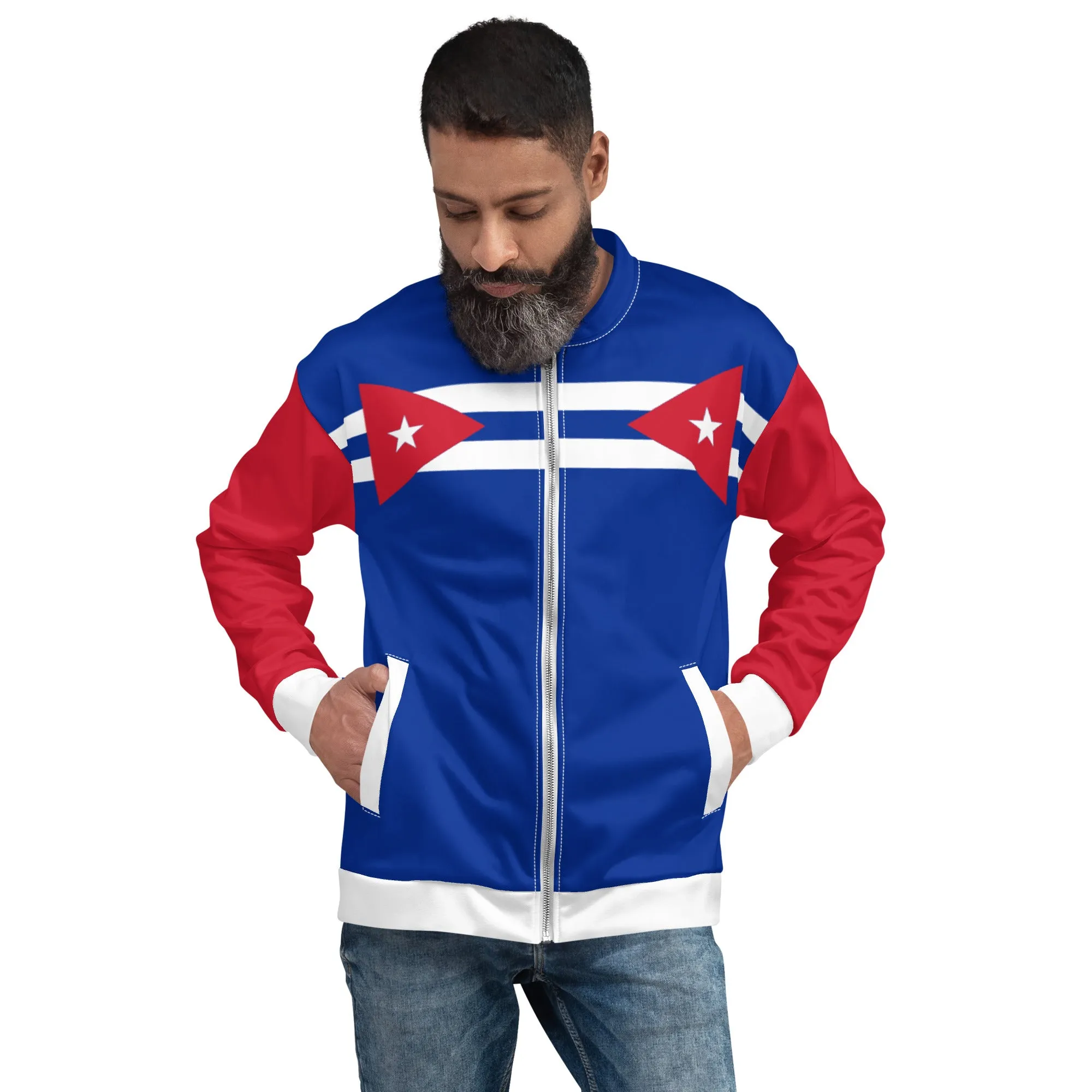 Cuban Flag Jacket / Blue Bomber Jacket / Cuban Style Clothing