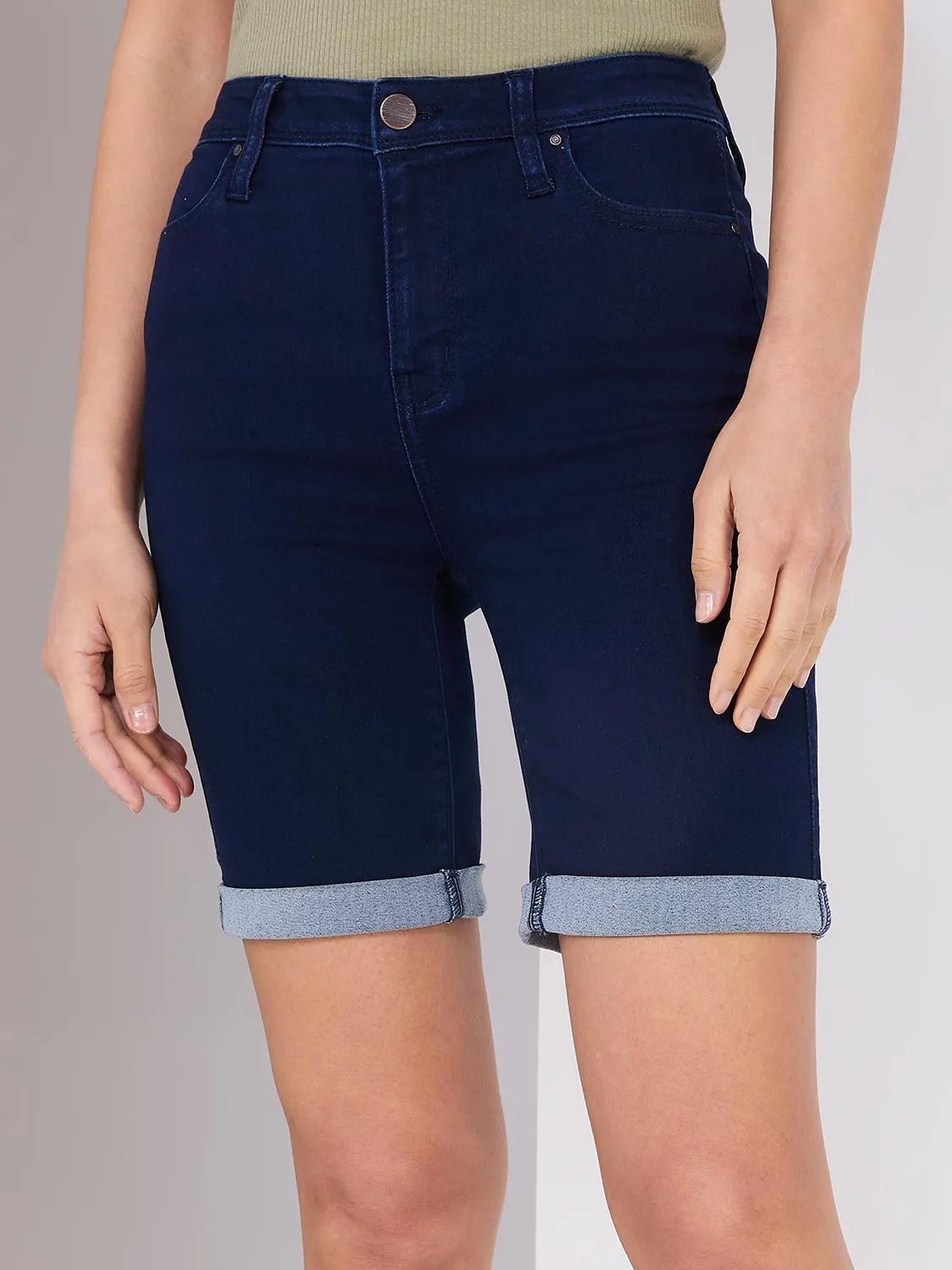 Cuffed Denim Bermuda Shorts