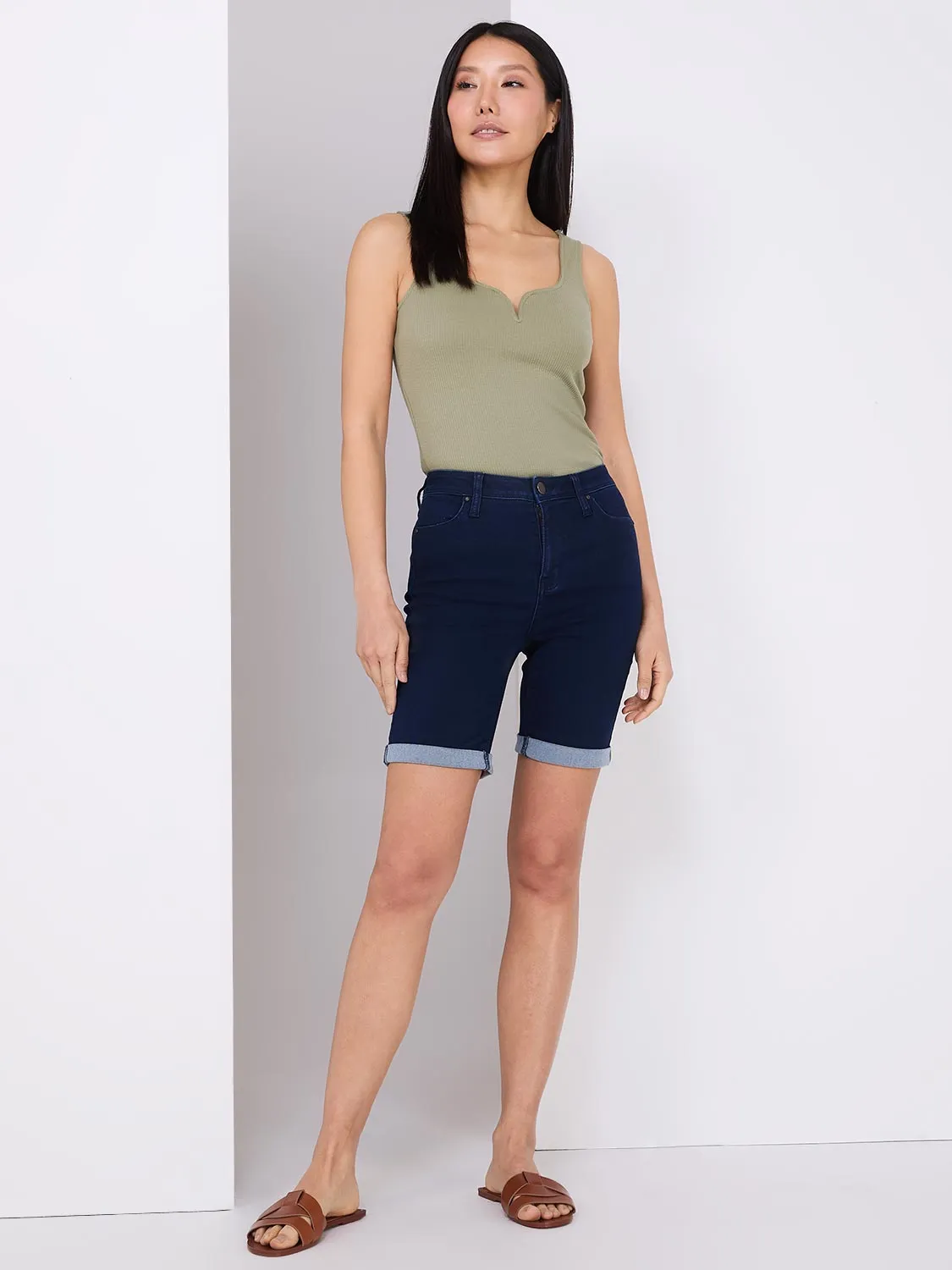 Cuffed Denim Bermuda Shorts