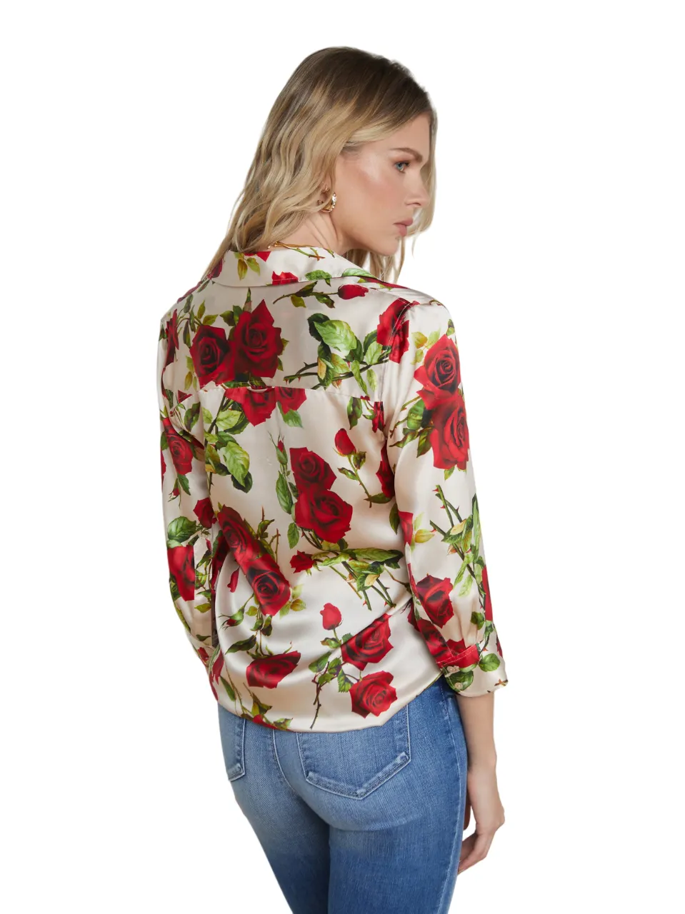 Dani Silk Blouse - Sand/Red Romantic Rose