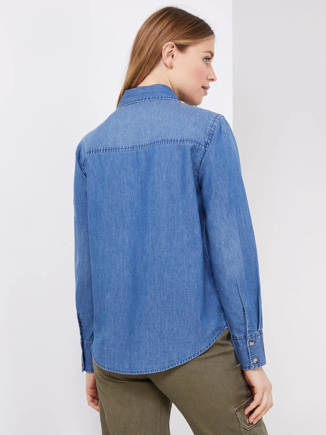 Denim Button-Front Blouse