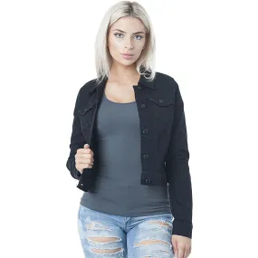 Denim Button Lapel Solid Short Jacket