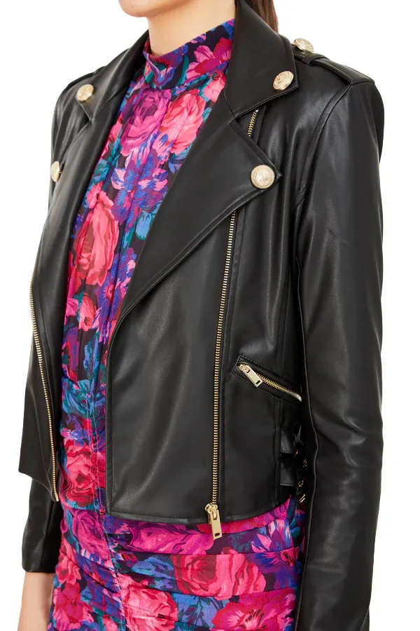 Diana Vegan Leather Moto Jacket - Black