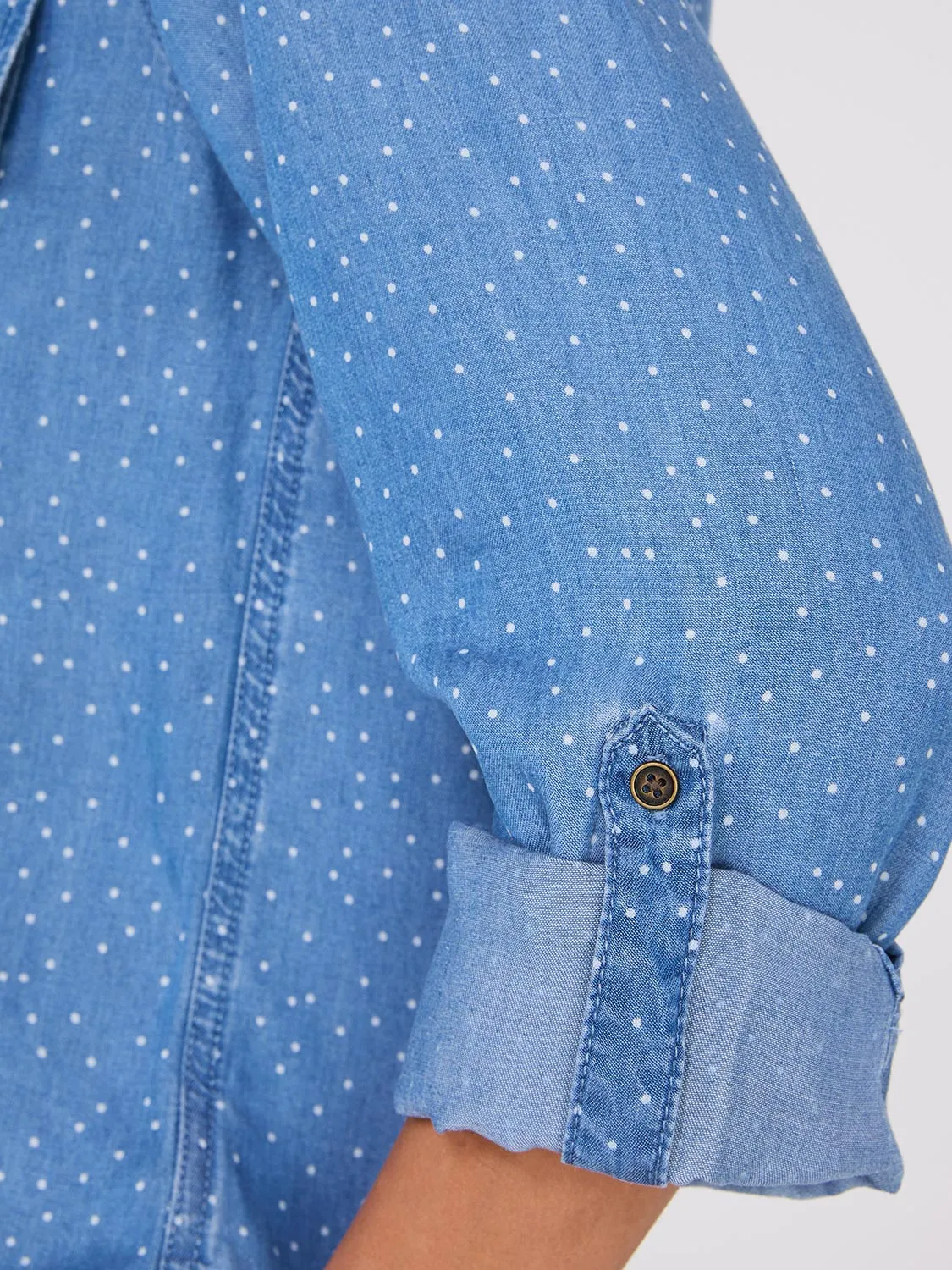 Dot Print Button-Front Tencel Blouse