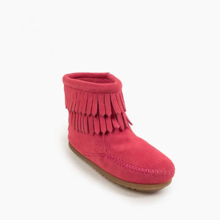 Double Fringe Side Zip Boot, Pink