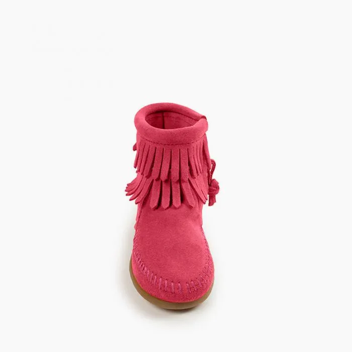 Double Fringe Side Zip Boot, Pink